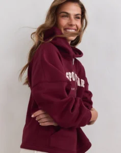 Aim'n Merlot Varsity Sweat Zip Hood 26081529-187 dames vest met rits en capuchon in de kleur Merlot bordeauxrood