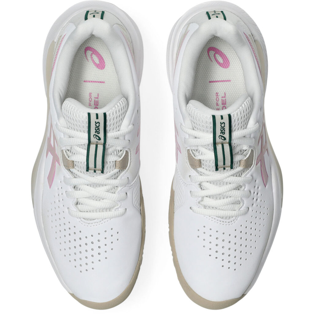Zijaanzicht van de witte Asics Gel-Challenger 15 Padel dames padelschoen