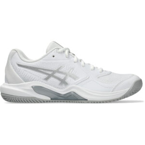 Zijaanzicht van de witte Asics Gel-Dedicate 9 Padel dames padelschoen