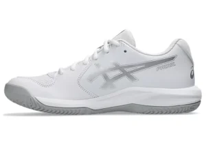 Zijaanzicht van de witte Asics Gel-Dedicate 9 Padel dames padelschoen