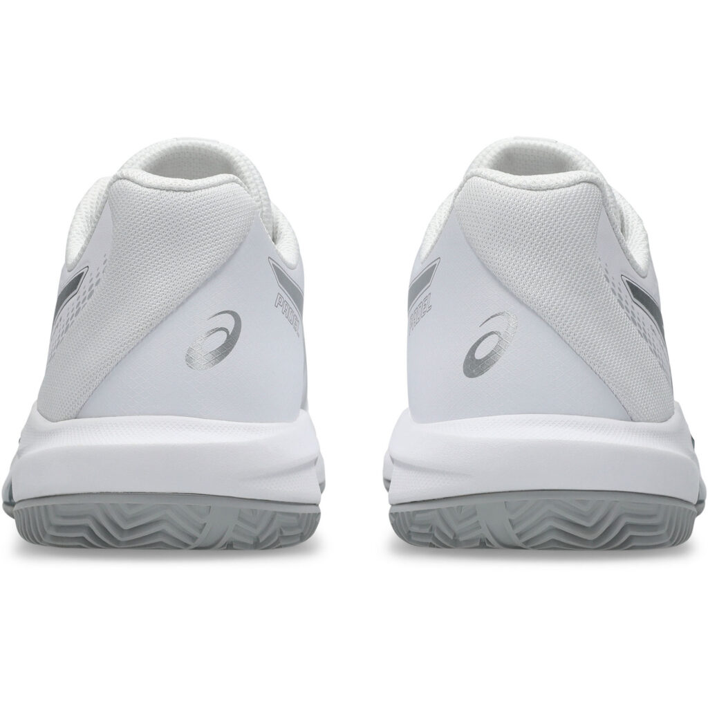 Zijaanzicht van de witte Asics Gel-Dedicate 9 Padel dames padelschoen