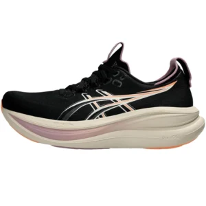 Zijaanzicht van de zwarte Asics Gel-Nimbus 28 dames