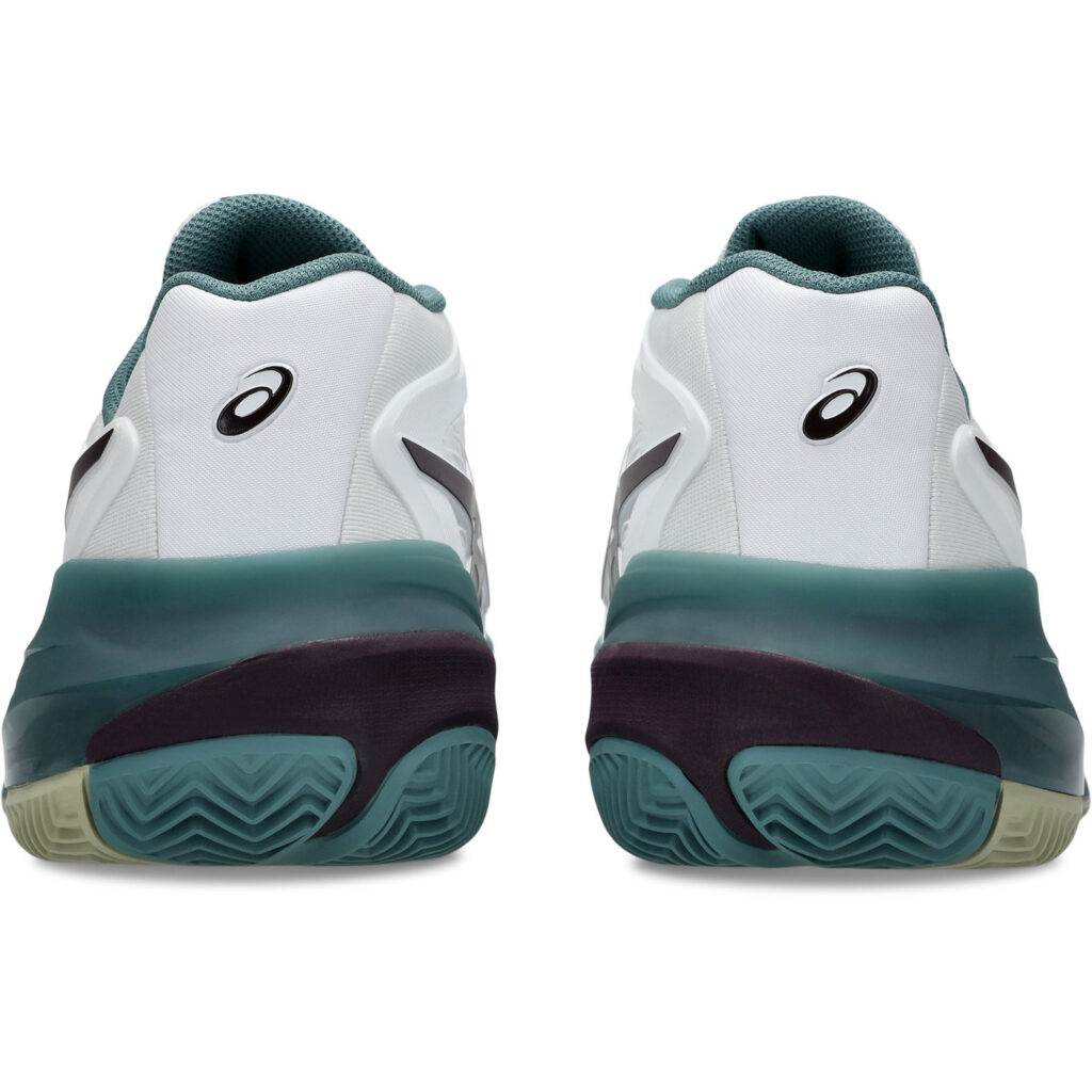 Zijaanzicht van de witte Asics Gel-Resolution 10 Clay heren tennisschoen