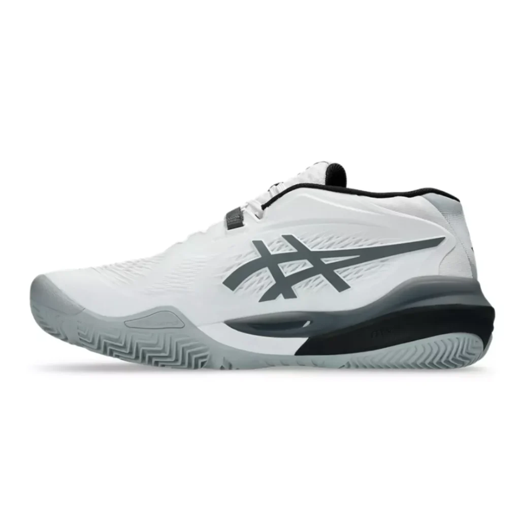 Zijaanzicht van de witte Asics Gel-Resolution 10 Padel herenschoen