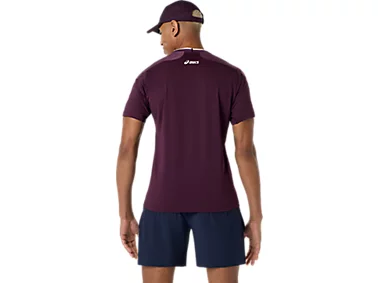 Asics Match Jacquard SS Top voor heren in Dark Aubergine (2041A419-500) met ademende jacquardstructuur