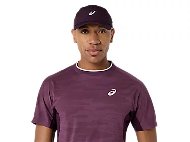 Asics Match Jacquard SS Top voor heren in Dark Aubergine (2041A419-500) met ademende jacquardstructuur
