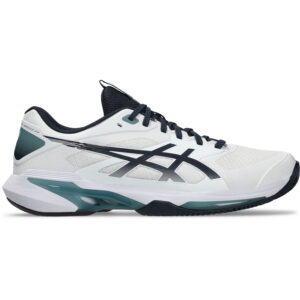 Zijaanzicht van de witte Asics Solution Speed FF 4 Clay heren tennisschoen