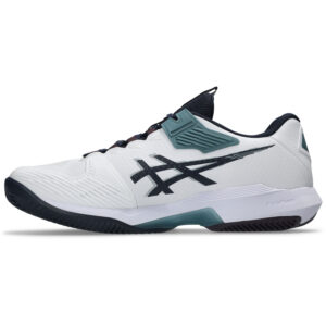 Zijaanzicht van de witte Asics Solution Speed FF 4 Clay heren tennisschoen