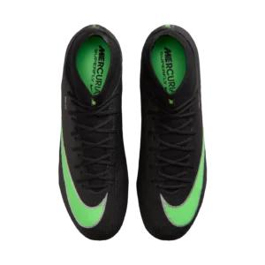 Zijaanzicht van de zwarte Nike Mercurial Superfly 11 Academy MG voetbalschoen met Illusion Green details uit het Shadow Pack.
