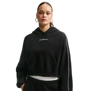 Nike Studio Fleece Womens Oversized Sweater in het zwart met comfortabele wijdere pasvorm en subtiel Nike-logo