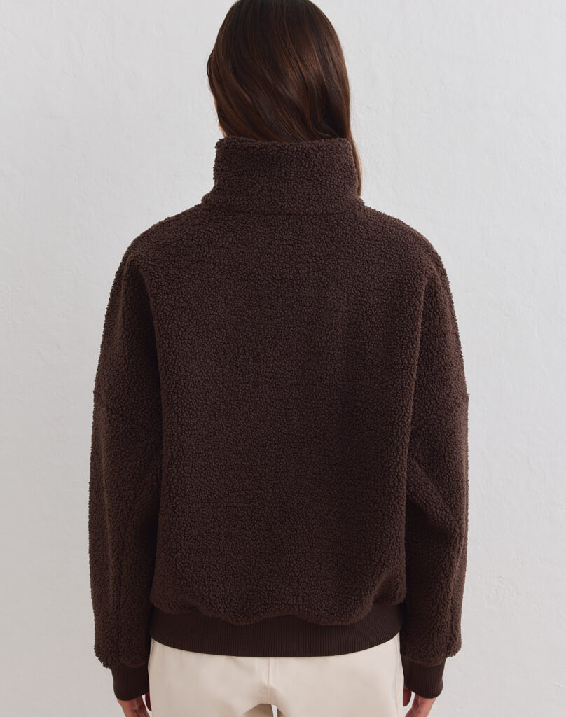 Aim'n Chocolate Pile Half Zip warme en zachte bruine dames teddy fleece sweater met halve rits
