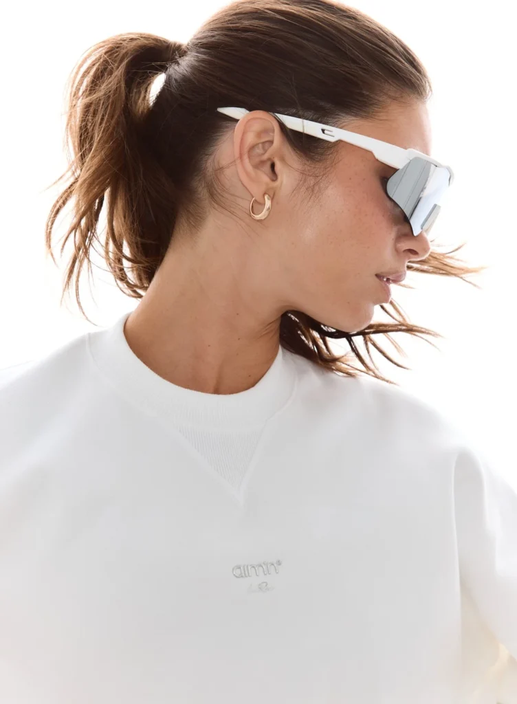 Aim'n White Le Run Running Sweatshirt ademende en warme witte dames hardlooptrui