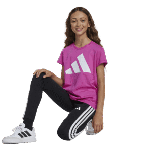 Adidas JG 3s Leg 230 JD6473 zwarte meiden sportlegging met de iconische witte 3-Stripes