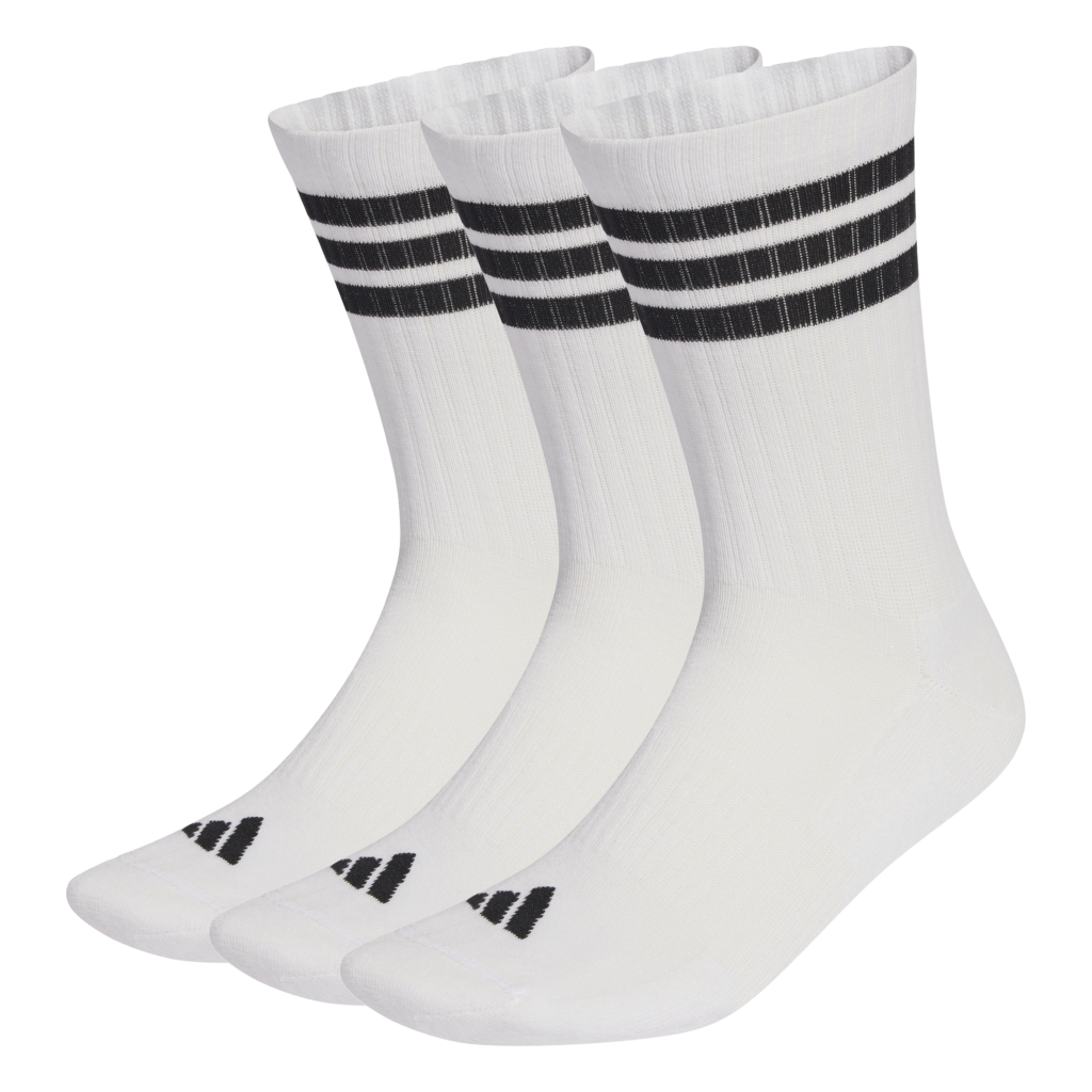 adidas 3S Ess C Crw 3P JZ0532 witte hoge sportsokken met zwarte 3-Stripes en ingeweven logo 3-pack