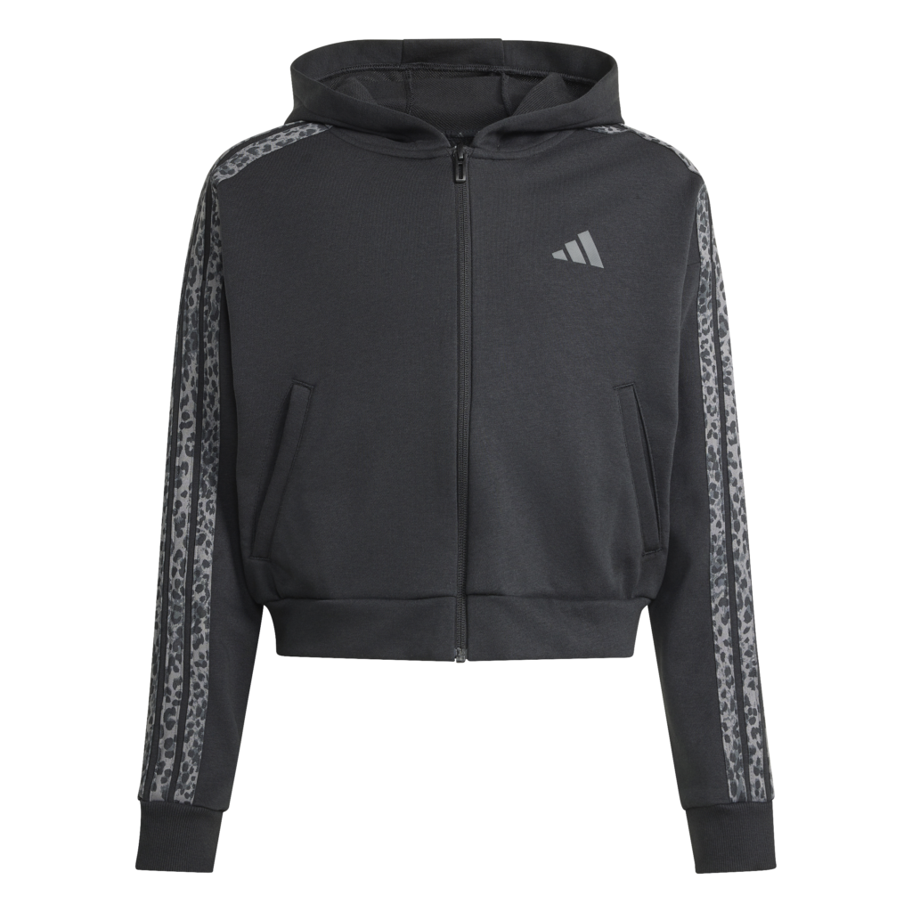 Adidas Seasonals Animal Full Zip Hoodie KC7203 zwart meidenvest met gekleurde dierenprint 3-stripes