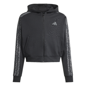 Adidas Seasonals Animal Full Zip Hoodie KC7203 zwart meidenvest met gekleurde dierenprint 3-stripes