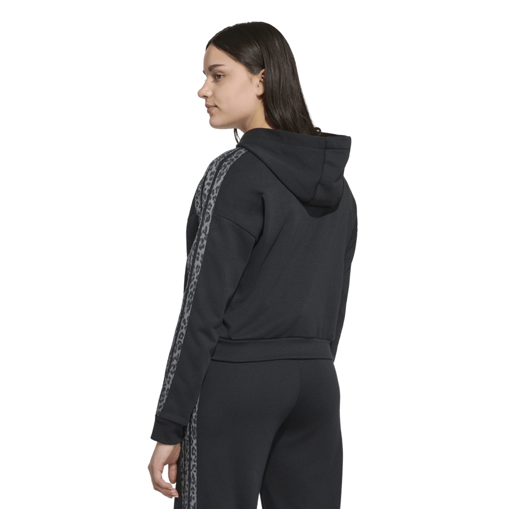 Adidas Seasonals Animal Full Zip Hoodie KC7203 zwart meidenvest met gekleurde dierenprint 3-stripes