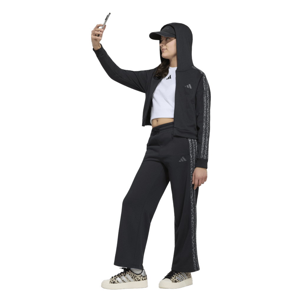 Adidas Seasonals Animal Full Zip Hoodie KC7203 zwart meidenvest met gekleurde dierenprint 3-stripes