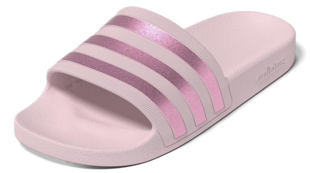 Adidas Adilette Aqua KJ7350 roze badslippers met glimmend roze drie strepen en zacht EVA voetbed