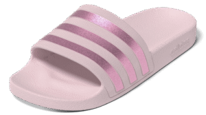 Adidas Adilette Aqua KJ7350 roze badslippers met glimmend roze drie strepen en zacht EVA voetbed