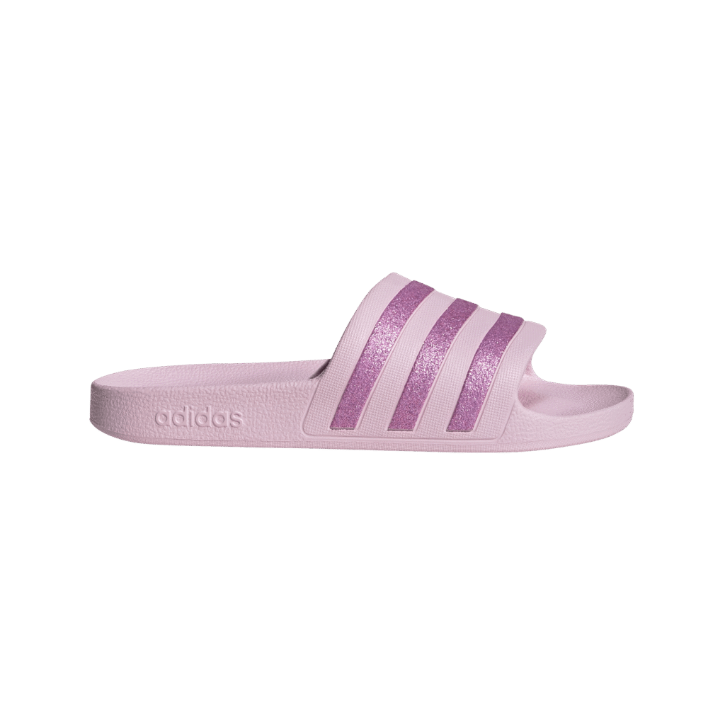 Adidas Adilette Aqua KJ7350 roze badslippers met glimmend roze drie strepen en zacht EVA voetbed