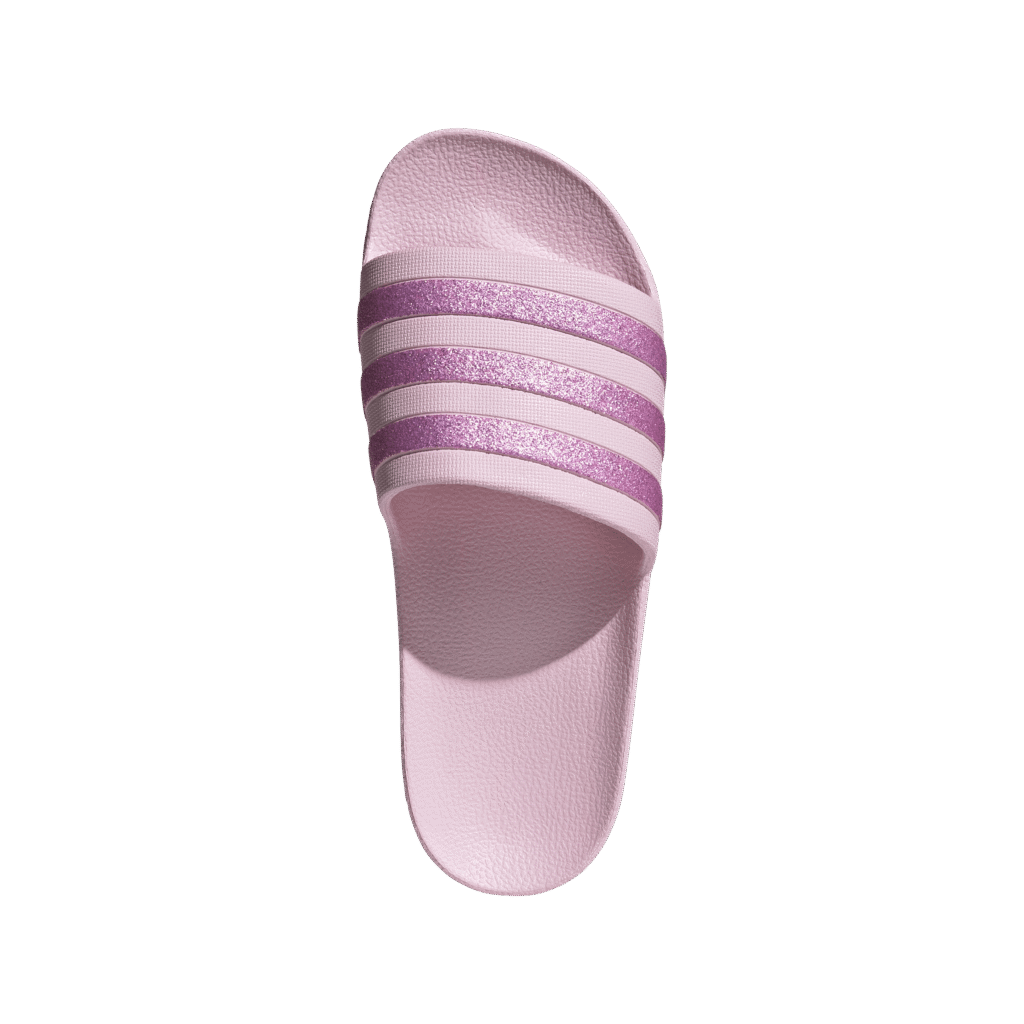 Adidas Adilette Aqua KJ7350 roze badslippers met glimmend roze drie strepen en zacht EVA voetbed