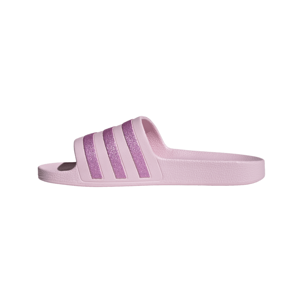 Adidas Adilette Aqua KJ7350 roze badslippers met glimmend roze drie strepen en zacht EVA voetbed