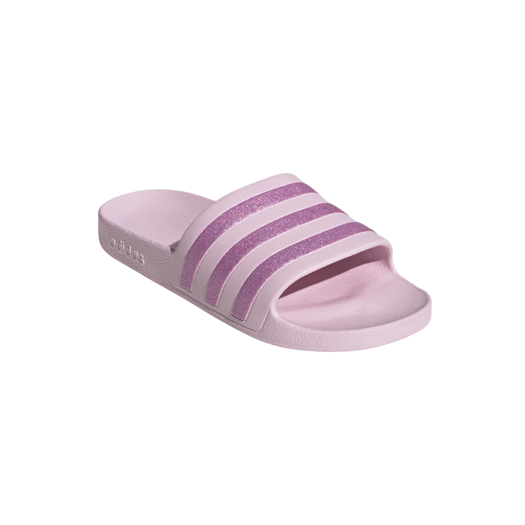 Adidas Adilette Aqua KJ7350 roze badslippers met glimmend roze drie strepen en zacht EVA voetbed