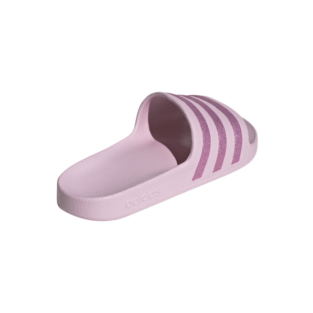 Adidas Adilette Aqua KJ7350 roze badslippers met glimmend roze drie strepen en zacht EVA voetbed