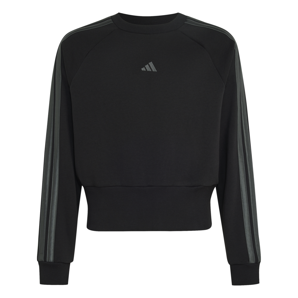 Adidas Satin Sweatshirt KQ7043 zwarte meidensweater met glimmende satijnen details en 3-stripes