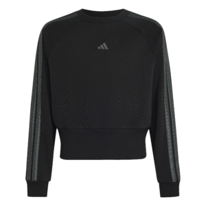 Adidas Satin Sweatshirt KQ7043 zwarte meidensweater met glimmende satijnen details en 3-stripes