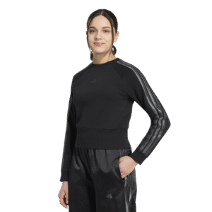 Adidas Satin Sweatshirt KQ7043 zwarte meidensweater met glimmende satijnen details en 3-stripes