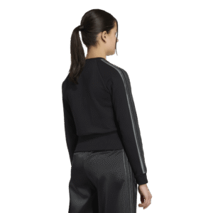 Adidas Satin Sweatshirt KQ7043 zwarte meidensweater met glimmende satijnen details en 3-stripes