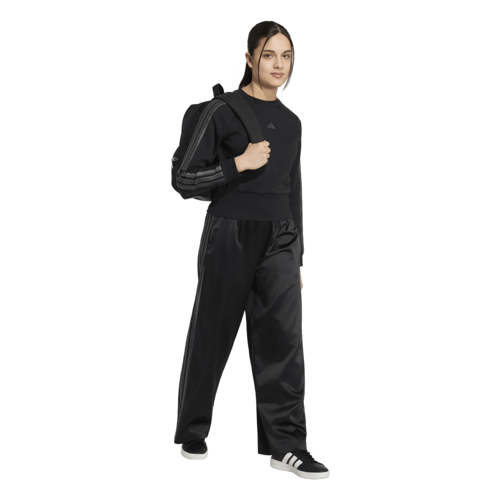 Adidas Satin Sweatshirt KQ7043 zwarte meidensweater met glimmende satijnen details en 3-stripes