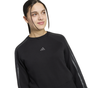 Adidas Satin Sweatshirt KQ7043 zwarte meidensweater met glimmende satijnen details en 3-stripes