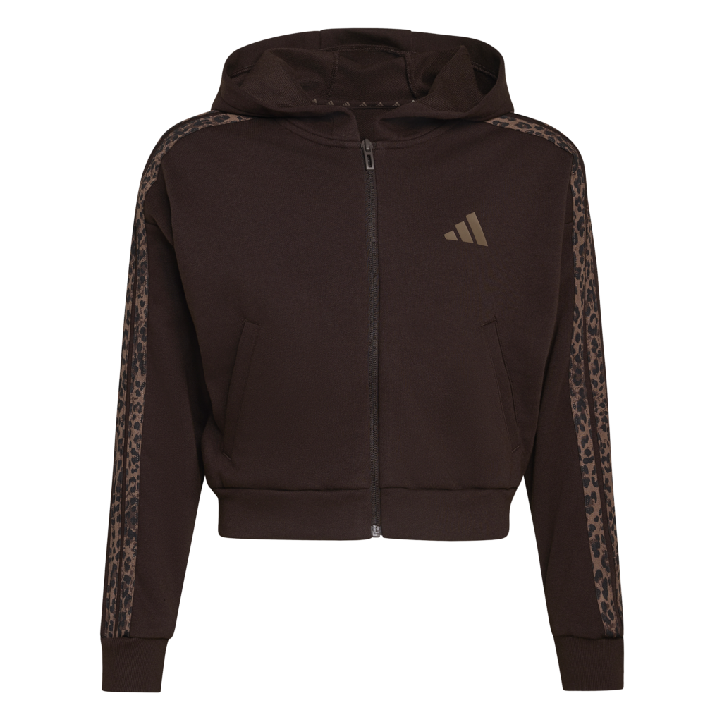 Adidas JG An 3S Ft FZ comfortabel meidenvest met capuchon, doorlopende rits en iconische 3-Stripes