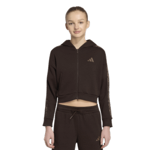 Adidas JG An 3S Ft FZ comfortabel meidenvest met capuchon, doorlopende rits en iconische 3-Stripes