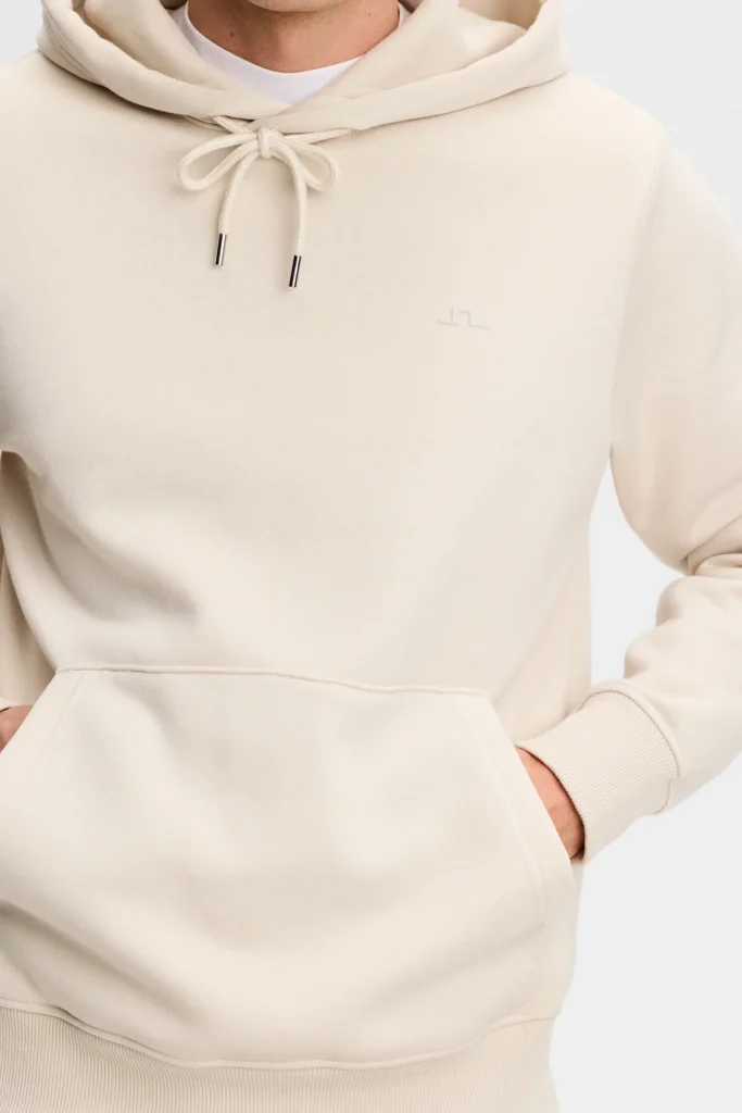 J.Lindeberg Alpha Hood BMJS14835-U029 Moonbeam lichte katoenen sweater met capuchon en logo