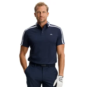 J.Lindeberg Bozak Polo GMJT17047-6855 JL Navy donkerblauwe technische golfpolo met kraag en logo