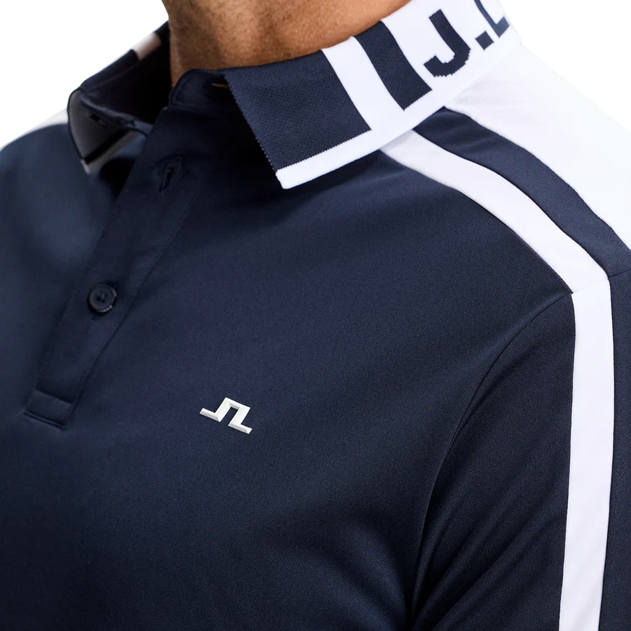 J.Lindeberg Bozak Polo GMJT17047-6855 JL Navy donkerblauwe technische golfpolo met kraag en logo