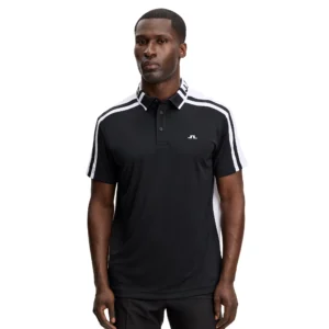 J.Lindeberg Bozak Polo GMJT17047-9999 JL Black zwarte technische golfpolo met kraag en logo