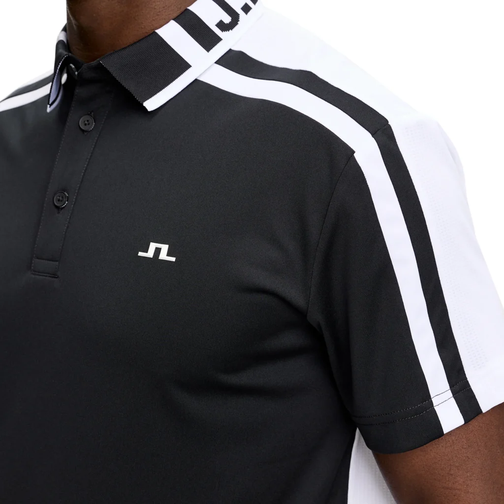 J.Lindeberg Bozak Polo GMJT17047-9999 JL Black zwarte technische golfpolo met kraag en logo