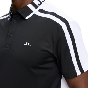 J.Lindeberg Bozak Polo GMJT17047-9999 JL Black zwarte technische golfpolo met kraag en logo
