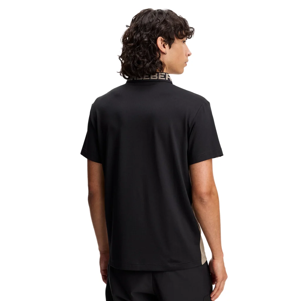J.Lindeberg Bozak Polo GMJT17047-U144 JL Brindle taupe-grijze technische golfpolo met kraag en logo