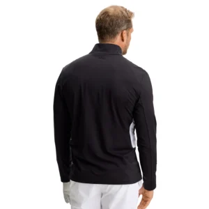 J.Lindeberg Finn Quarter Zip Mid Layer GMJS16157-9999 JL Black zwarte technische golftrui met korte rits en logo