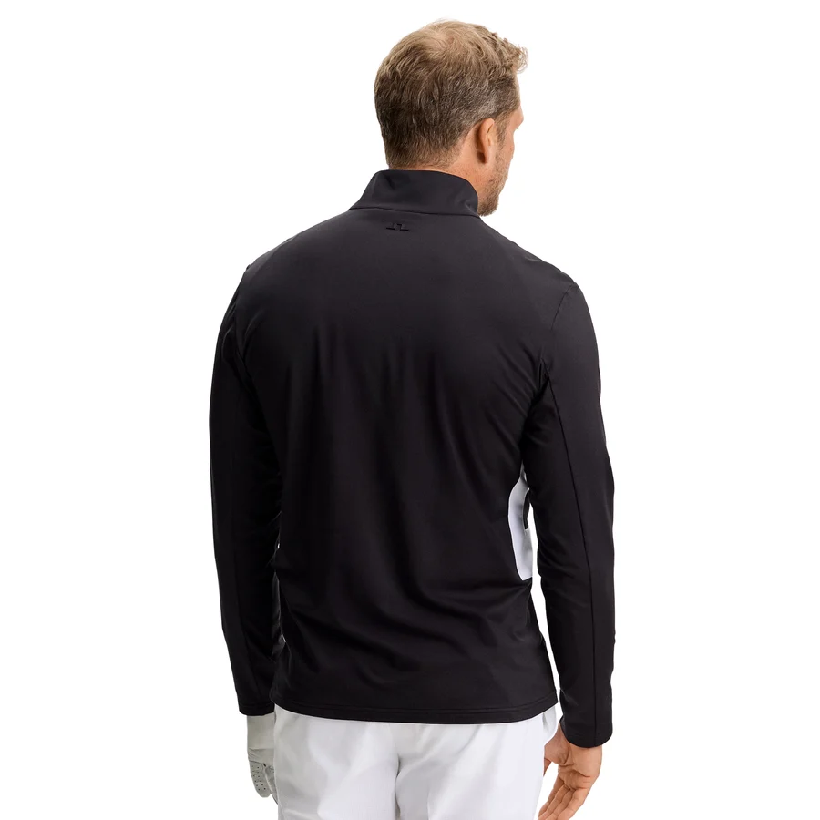 J.Lindeberg Finn Quarter Zip Mid Layer GMJS16157-9999 JL Black zwarte technische golftrui met korte rits en logo