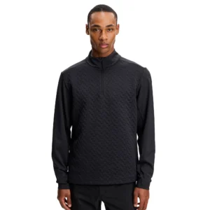 J.Lindeberg Lassy Quarter Zip Mid Layer GMJS16160-9999 JL Black zwarte technische golftrui met korte rits en logo