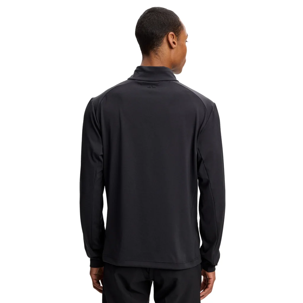 J.Lindeberg Lassy Quarter Zip Mid Layer GMJS16160-9999 JL Black zwarte technische golftrui met korte rits en logo