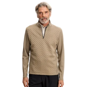 J.Lindeberg Lassy Quarter Zip Mid Layer GMJS16160-U144 JL Brindle taupe-grijze technische golftrui met korte rits en logo