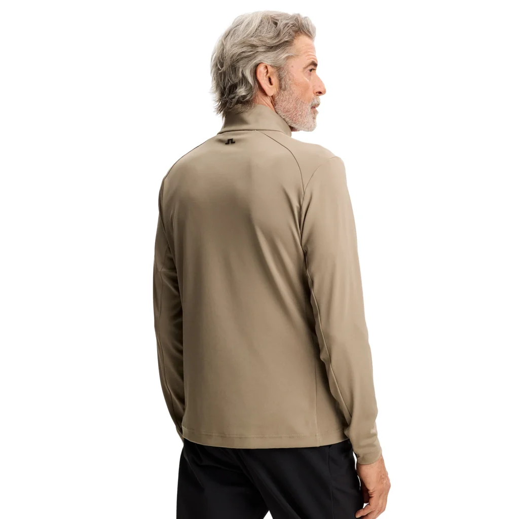 J.Lindeberg Lassy Quarter Zip Mid Layer GMJS16160-U144 JL Brindle taupe-grijze technische golftrui met korte rits en logo